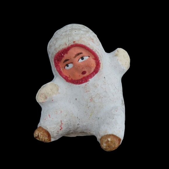 Antique Miniature Snow Baby Child Figurine Primitive Porcelain Bisque Christmas - Picture 1 of 11